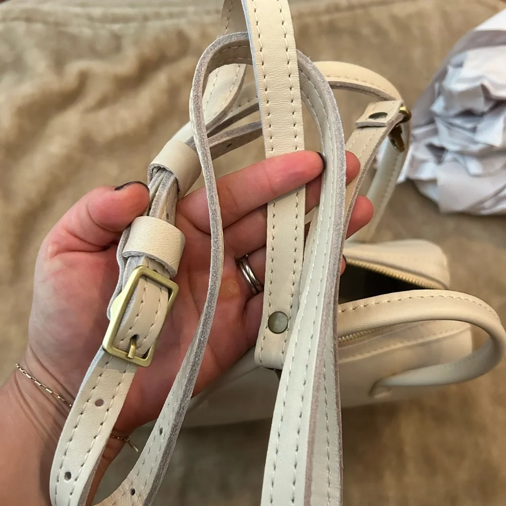 Cream Leather Satchel Bag with Detachable Strap